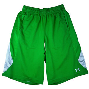 Under Armour Athletic Basketball Long Shorts Size Large Green Gray Color Block
